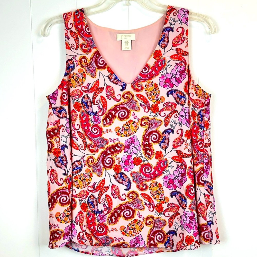 St. Tropez Pink Paisley Print Sleeveless Tank M 🔥